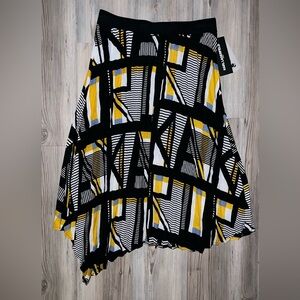 Karl Lagerfeld Paris Women's Pleated Asymmetrical Skirt Yellow White Blue Medium